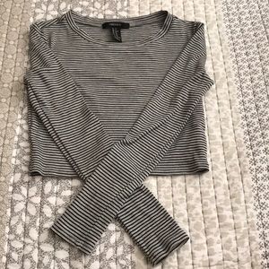 Black and Grey Striped Crop Top.